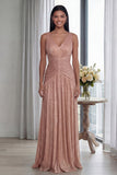 Rouge rose poussiéreuse à col en V : longue robe formelle plissée