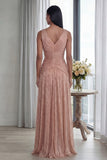 Rouge rose poussiéreuse à col en V : longue robe formelle plissée