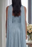 Robe formelle longue plissée Bleu ciel sans bustier A Line Longue et ruban