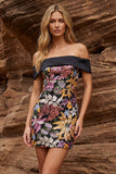 Robe cocktail bodycon noire épaule dénudée scintillante avec paillettes