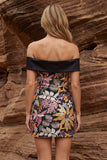 Robe cocktail bodycon noire épaule dénudée scintillante avec paillettes