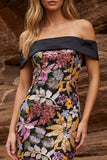 Robe cocktail bodycon noire épaule dénudée scintillante avec paillettes