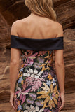 Robe cocktail bodycon noire épaule dénudée scintillante avec paillettes