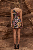 Robe cocktail bodycon noire à une épaule scintillante avec des sequins