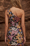 Robe cocktail bodycon noire à une épaule scintillante avec des sequins