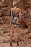 Robe cocktail à sequins bodycon, noire scintillante et courtoise avec nœud