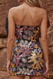 Robe cocktail à sequins bodycon, noire scintillante et courtoise avec nœud