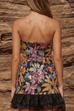 Robe cocktail Bodycon noire scintillante sans bretelles à sequins avec volants
