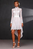 Robe de mariée blanche en dentelle A Line à manches longues hautes-basses avec nœud