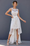 Robe de mariée Midi en corset blanche en dentelle à ligne A avec cape