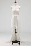 Robe de mariée Midi en corset blanche en dentelle à ligne A avec cape