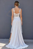 Robe de mariée Midi en corset blanche en dentelle à ligne A avec cape