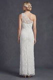 Robe de mariée blanche à épaule unique avec des appliques
