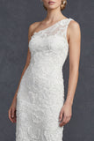 Robe de mariée blanche à épaule unique avec des appliques