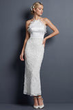 Robe de mariée blanche longue à dos nus fourreau avec volants