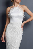 Robe de mariée blanche longue à dos nus fourreau avec volants