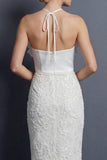 Robe de mariée blanche longue à dos nus fourreau avec volants