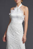 Robe de mariée longue à manteaux blancs à volants en forme de dos nus