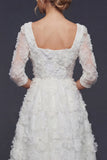 Robe de mariée maskine bohème à col carré blanc perlé et scintillante