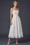 Robe de mariée blanche longue sans bretelles A Line avec fleurs 3D