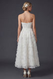 Robe de mariée blanche longue sans bretelles A Line avec fleurs 3D