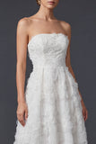 Robe de mariée blanche longue sans bretelles A Line avec fleurs 3D