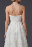 Robe de mariée blanche longue sans bretelles A Line avec fleurs 3D