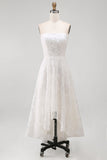Robe de mariée blanche sans bretelles High-Low A Line avec des fleurs 3D