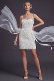 Robe de mariée courte avec des brides courtes bodycons 3D Bodycon, fleurs 3D