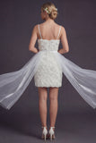Robe de mariée courte avec des brides courtes bodycons 3D Bodycon, fleurs 3D