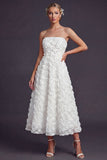 Robe de mariée blanche sans bretelles A Line Long avec fleurs 3D