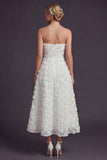 Robe de mariée blanche sans bretelles A Line Long avec fleurs 3D
