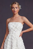 Robe de mariée blanche sans bretelles A Line Long avec fleurs 3D