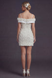 Robe de mariée courte blanche à épaules froides Bodycon avec des fleurs 3D
