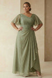 Robe mère de la mariée à manches franzées Sage Dusty Line, ligne A,
