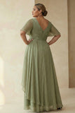 Robe mère de la mariée à manches franzées Sage Dusty Line, ligne A,