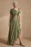 Robe de mère de la mariée à manches courtes à manches courtes Sage poussiéreuse