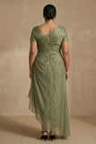 Robe à manches courtes Sage poussiéreuse A Line grande taille Mother Of The Bride