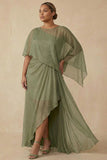 Robe asymétrique Dusty Sage Ligne A Mère de la Mariée