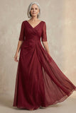 Robe rouge à manches demi-manches A à col en V