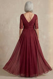 Robe rouge à manches demi-manches A à col en V