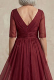 Robe rouge à manches demi-manches A à col en V