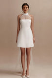 Robe blanche courte ligne A col nu avec manches
