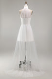 Robe blanche courte ligne A col nu avec manches