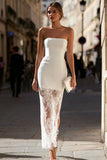 Fourreau sans anneaux petite robe blanche longue avec des appliques en dentelle