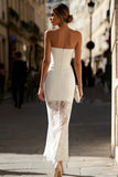 Fourreau sans anneaux petite robe blanche longue avec des appliques en dentelle