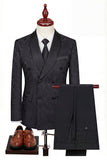 Costumes noirs en revers à châle croisé à boutonnage en trois pièces pour hommes