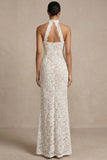 Robe longue de réception de mariage en dentelle blanche à fleurs de sirène