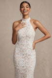 Robe longue de réception de mariage en dentelle blanche à fleurs de sirène