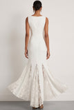 Robe de réception de mariage Maxi à col rond en sirène blanche avec dentelle